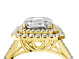 Yellow gold Asscher Cut Double Halo Split Shank Diamond Ring with Prong Setting_57