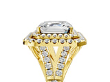 Yellow gold Asscher Cut Double Halo Split Shank Diamond Ring with Prong Setting_58