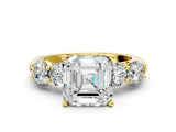Yellow gold Asscher Cut Five-Stone Prong Set Diamond Ring with Classic Band_35