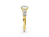 Yellow gold Asscher Cut Five-Stone Prong Set Diamond Ring with Classic Band_37