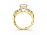 Yellow gold Asscher Cut Five-Stone Prong Set Diamond Ring with Classic Band_38