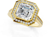 Yellow gold Asscher Cut Halo Bezel Diamond Pave Band Ring_10