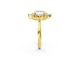 Yellow gold Asscher Cut Halo Diamond Cluster Ring with Marquise and Round Stones on a White Gold Band with Prong Setting_11