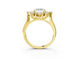Yellow gold Asscher Cut Halo Diamond Cluster Ring with Marquise and Round Stones on a White Gold Band with Prong Setting_12