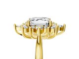 Yellow gold Asscher Cut Halo Diamond Cluster Ring with Marquise and Round Stones on a White Gold Band with Prong Setting_14