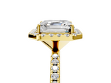 Yellow gold Asscher Cut Halo Diamond Engagement Ring with Pave Band and Four-Prong Setting_11