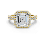 Yellow gold Asscher Cut Halo Diamond Engagement Ring with Pave Band and Four-Prong Setting_23