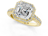 Yellow gold Asscher Cut Halo Diamond Engagement Ring with Pave Band and Four-Prong Setting_24