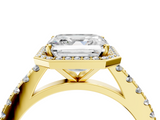 Yellow gold Asscher Cut Halo Diamond Engagement Ring with Pave Band and Four-Prong Setting_27