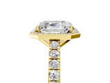 Yellow gold Asscher Cut Halo Diamond Engagement Ring with Pave Band and Four-Prong Setting_28