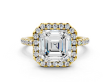 Yellow gold Asscher Cut Halo Diamond Engagement Ring with Pave Band and Four-Prong Setting_6