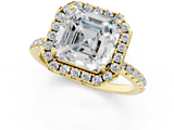 Yellow gold Asscher Cut Halo Diamond Engagement Ring with Pave Band and Four-Prong Setting_7