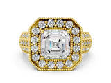 Yellow gold Asscher Cut Halo Diamond Engagement Ring with Pave Split Shank and Four-Prong Setting_15