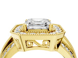 Yellow gold Asscher Cut Halo Diamond Engagement Ring with Pave Split Shank and Four-Prong Setting_19