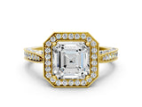 Yellow gold Asscher Cut Halo Diamond Engagement Ring with Split Shank Band and Four-Prong Setting_3