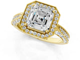 Yellow gold Asscher Cut Halo Diamond Engagement Ring with Split Shank Band and Four-Prong Setting_4