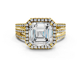 Yellow gold Asscher Cut Halo Diamond Engagement Ring with Split Shank and Four-Prong Setting_40