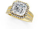 Yellow gold Asscher Cut Halo Diamond Engagement Ring with Split Shank and Four-Prong Setting_41