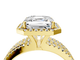 Yellow gold Asscher Cut Halo Diamond Engagement Ring with Split Shank and Four-Prong Setting_44