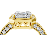 Yellow gold Asscher Cut Halo Diamond Pave Band Ring with Four-Prong Setting_10