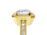 Yellow gold Asscher Cut Halo Diamond Pave Band Ring with Four-Prong Setting_11