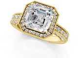 Yellow gold Asscher Cut Halo Diamond Pave Band Ring with Four-Prong Setting_7