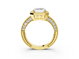 Yellow gold Asscher Cut Halo Diamond Pave Band Ring with Four-Prong Setting_9