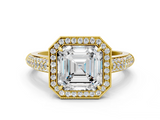 Yellow gold Asscher Cut Halo Diamond Pave Band with Four-Prong Setting_23