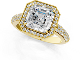 Yellow gold Asscher Cut Halo Diamond Pave Band with Four-Prong Setting_24