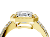 Yellow gold Asscher Cut Halo Diamond Pave Band with Four-Prong Setting_27