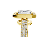 Yellow gold Asscher Cut Halo Diamond Pave Band with Four-Prong Setting_28