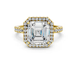 Yellow gold Asscher Cut Halo Diamond Pave Band with Prong Setting_8