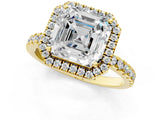 Yellow gold Asscher Cut Halo Diamond Pave Band with Prong Setting_9