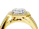 Yellow gold Asscher Cut Halo Diamond Ring with Beaded Split Shank and Four-Prong Setting_13