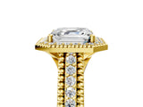 Yellow gold Asscher Cut Halo Diamond Ring with Beaded Split Shank and Four-Prong Setting_14
