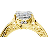 Yellow gold Asscher Cut Halo Diamond Ring with Channel Set Band and Four-Prong Setting_56