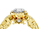 Yellow gold Asscher Cut Halo Diamond Ring with Milgrain and Bezel Accents on a Split Shank Band_19