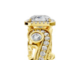 Yellow gold Asscher Cut Halo Diamond Ring with Milgrain and Bezel Accents on a Split Shank Band_20