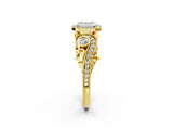 Yellow gold Asscher Cut Halo Diamond Ring with Milgrain and Bezel Accents on a Split Shank Band_5
