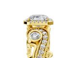 Yellow gold Asscher Cut Halo Diamond Ring with Milgrain and Bezel Accents on a Split Shank Band_8