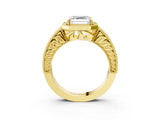 Yellow gold Asscher Cut Halo Diamond Ring with Pavé Band and Four-Prong Setting_38