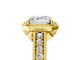 Yellow gold Asscher Cut Halo Diamond Ring with Pavé Band and Four-Prong Setting_40
