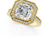 Yellow gold Asscher Cut Halo Diamond Ring with Pavé Band and Milgrain Prong Setting_50
