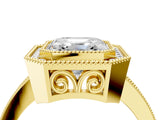 Yellow gold Asscher Cut Halo Diamond Ring with Pavé Band and Milgrain Prong Setting_53