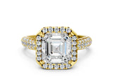Yellow gold Asscher Cut Halo Diamond Ring with Pavé Band_22