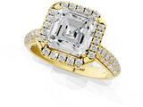 Yellow gold Asscher Cut Halo Diamond Ring with Pavé Band_23