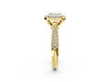 Yellow gold Asscher Cut Halo Diamond Ring with Pavé Band_24
