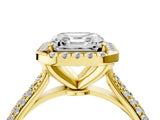 Yellow gold Asscher Cut Halo Diamond Ring with Pavé Band_26