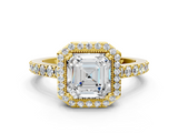 Yellow gold Asscher Cut Halo Diamond Ring with Pave Band and Four-Prong Setting_27