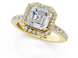 Yellow gold Asscher Cut Halo Diamond Ring with Pave Band and Four-Prong Setting_28